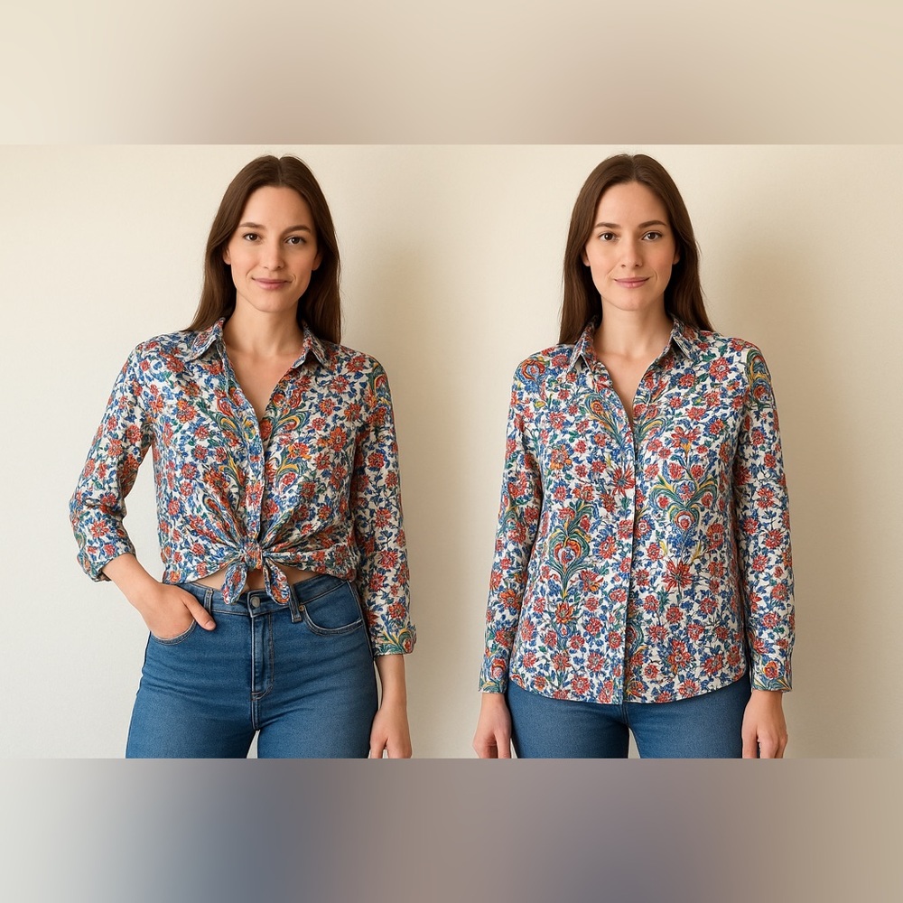 Zara Floral Print Button-Down Blouse – Size M